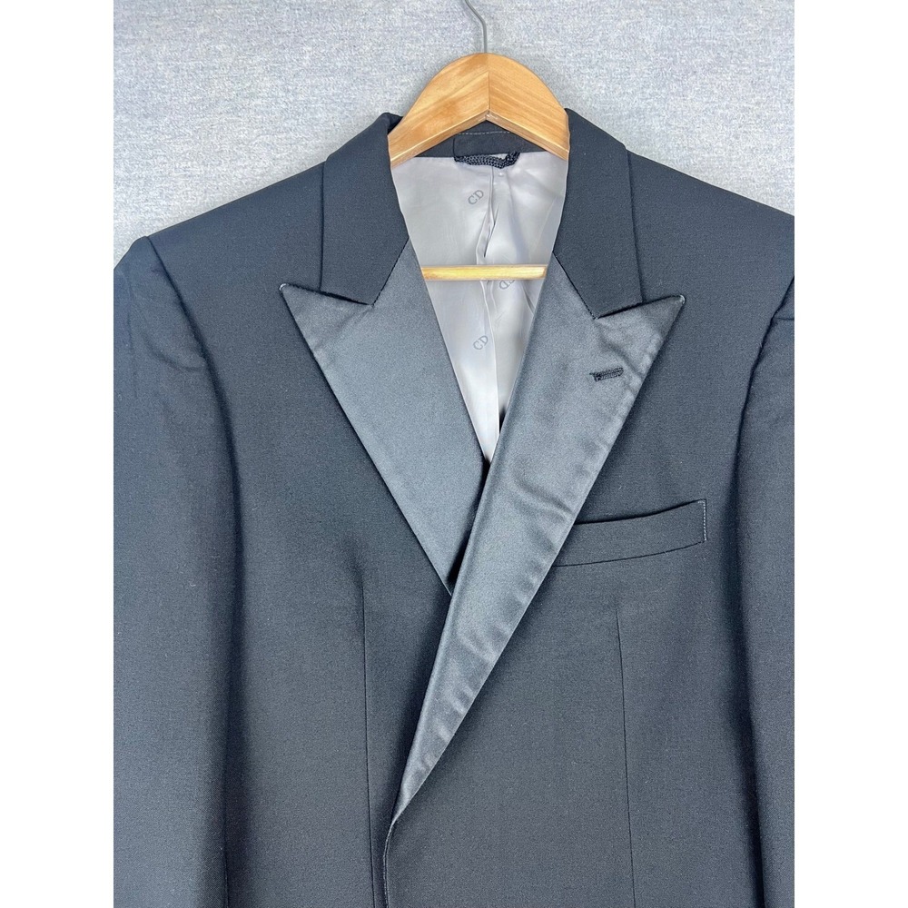 Christian Dior Mens Black Tuxedo Jacket Satin Peak‎ Lapel Formal Blazer 41L